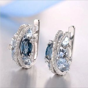 💎Silver Blue Sapphire Diamond Earrings